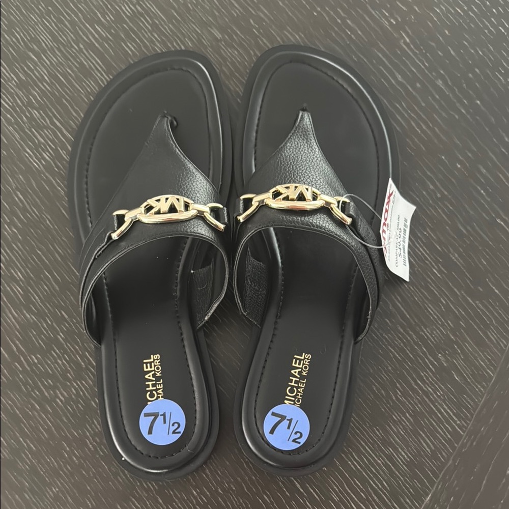 Michael Kors Black Sandals with Gold Accent